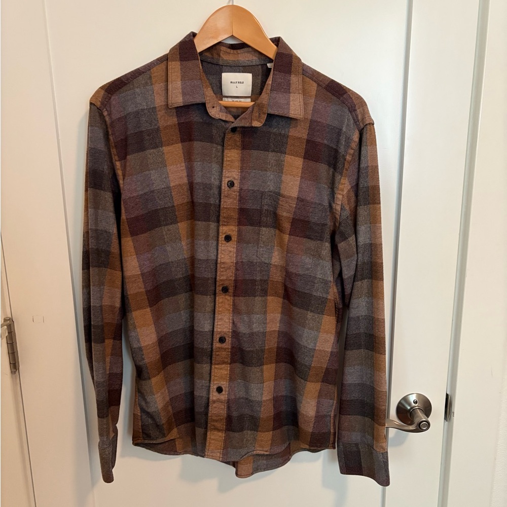 Billy Reid Plaid Men's Large Shirt - Brown and Gray